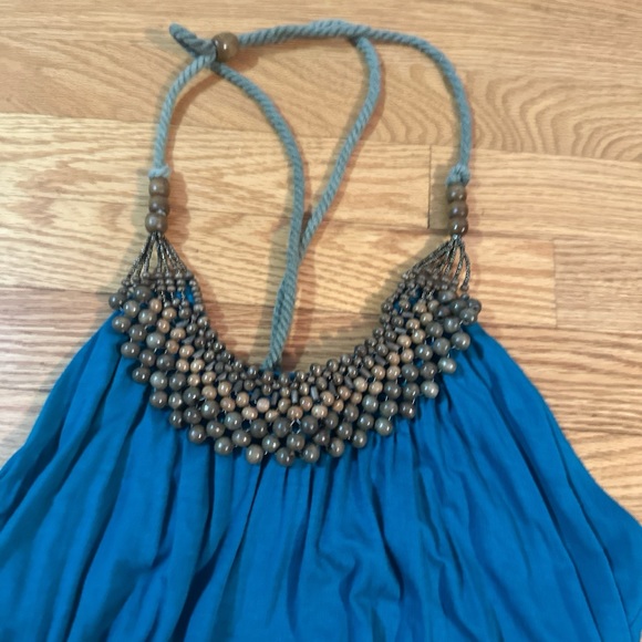 Y2K Teal tank top with brown beads from early 2000’s. - Picture 2 of 3